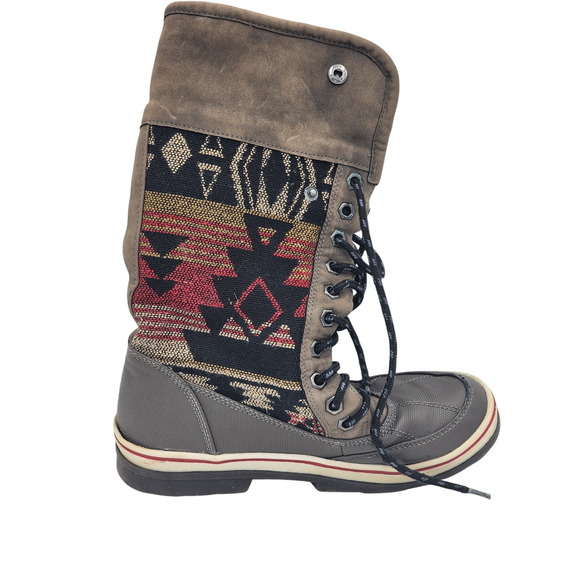 Aztec Print Snow Boots Warm Faux Fur Women Size 6/7 Boho Cozy Winter W22750 - Picture 13 of 16